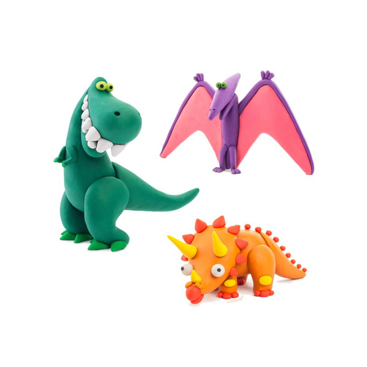 Set de 6 Potes de Arcilla para Modelar: Dinosaurios - Tiranosaurio, Pterodáctilo, Triceratops