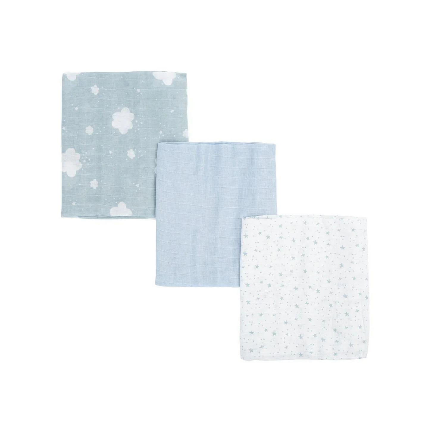 Pack de 3 Muselinas 80x70 cm - Estrellas Celeste