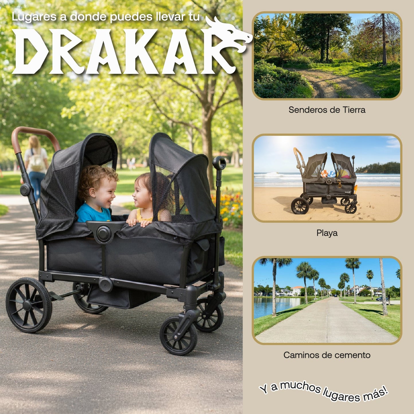 Coche y Carro de Paseo Doble Wagon Drakar - Negro | Bebesit