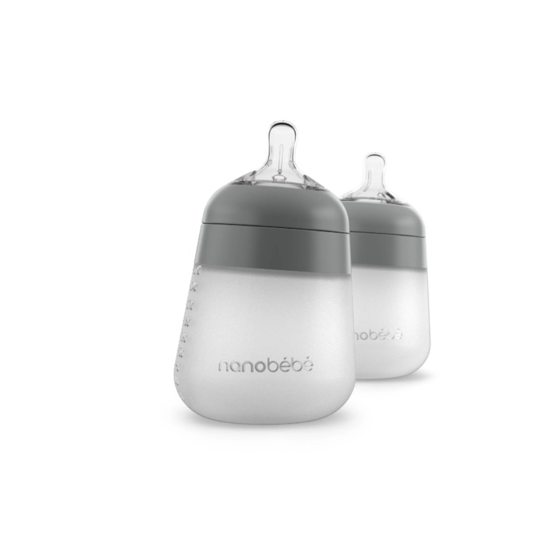 Pack of 2 Silicone Baby Bottles 270 ml - Grey