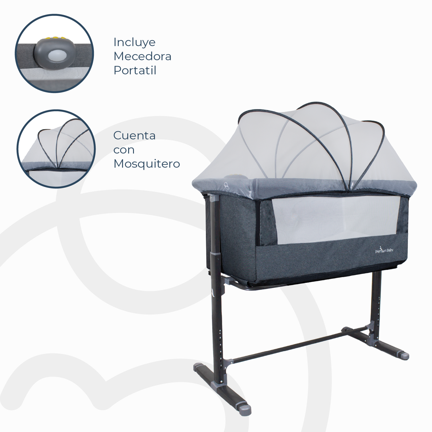 Cuna Colecho Con Dispositivo de Vibración Premium Baby Mix - Gris | Bebesit