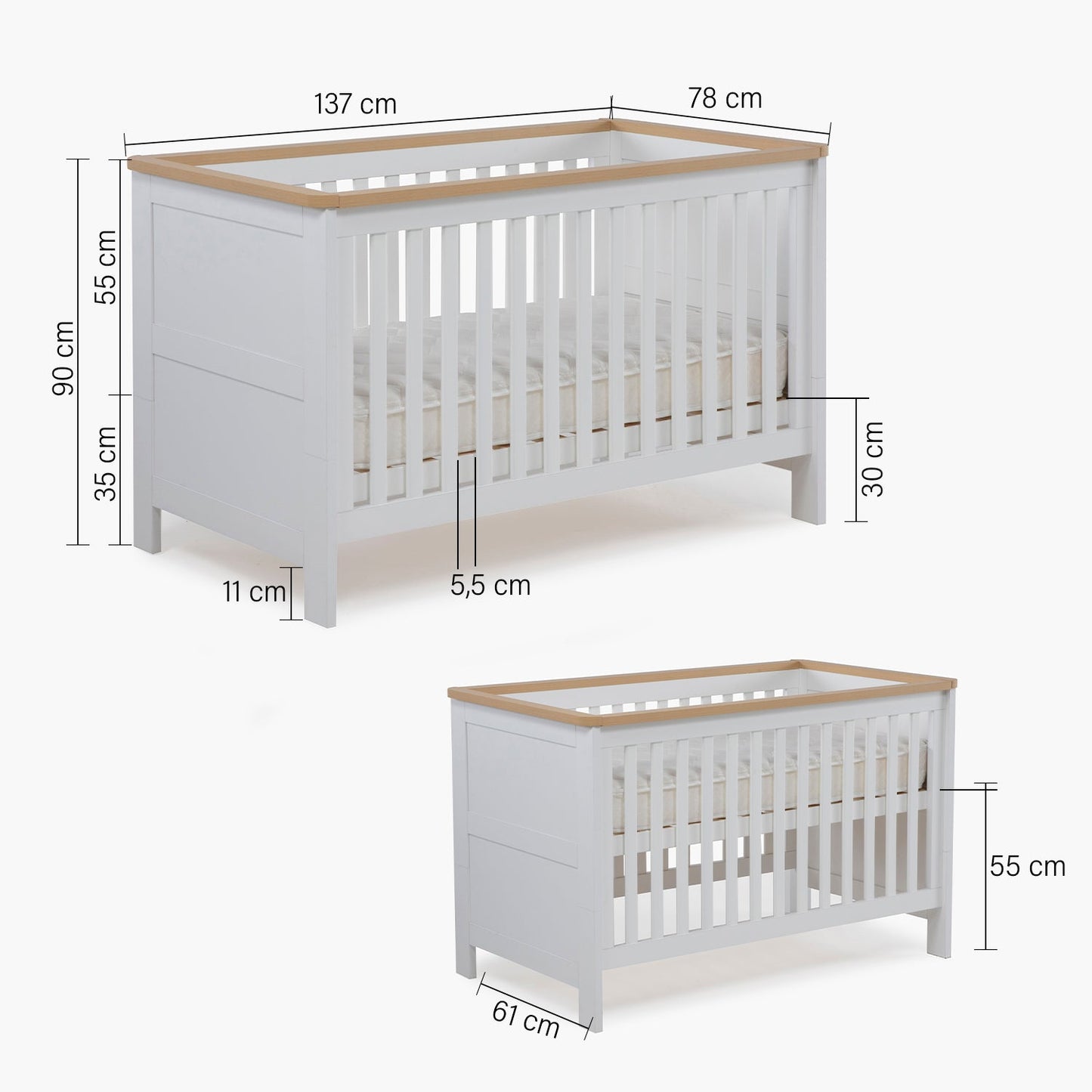 Cuna 3 en 1 Jacinta - 137 x 78 cm - Natura/Blanco | Form Design