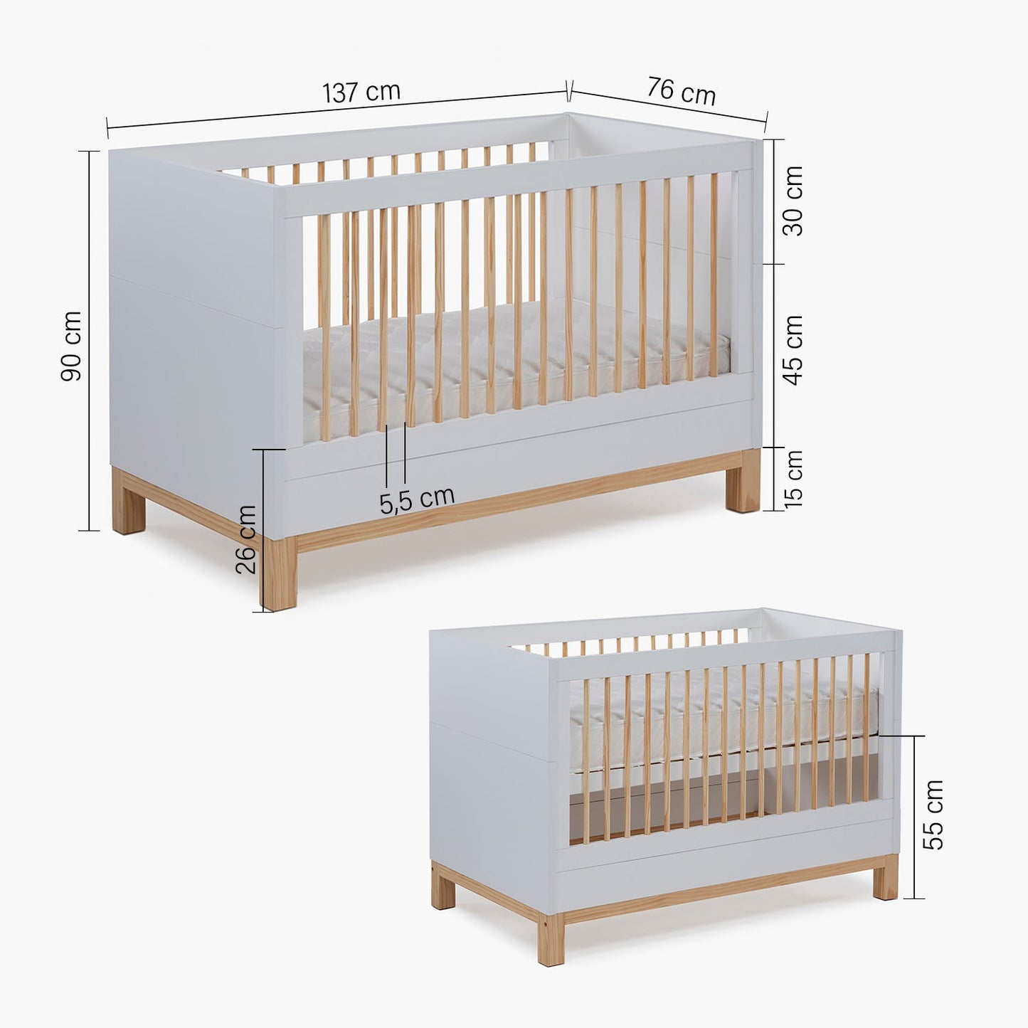 Cuna 3 en 1 Elena - 137 x 78 cm - Natura/Blanco | Form Design