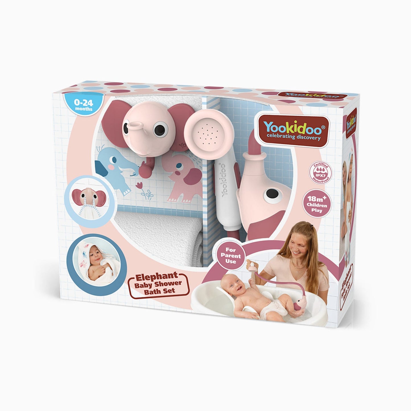 Set de Baño Ducha Elefante y Toalla - Rosa | Yookidoo