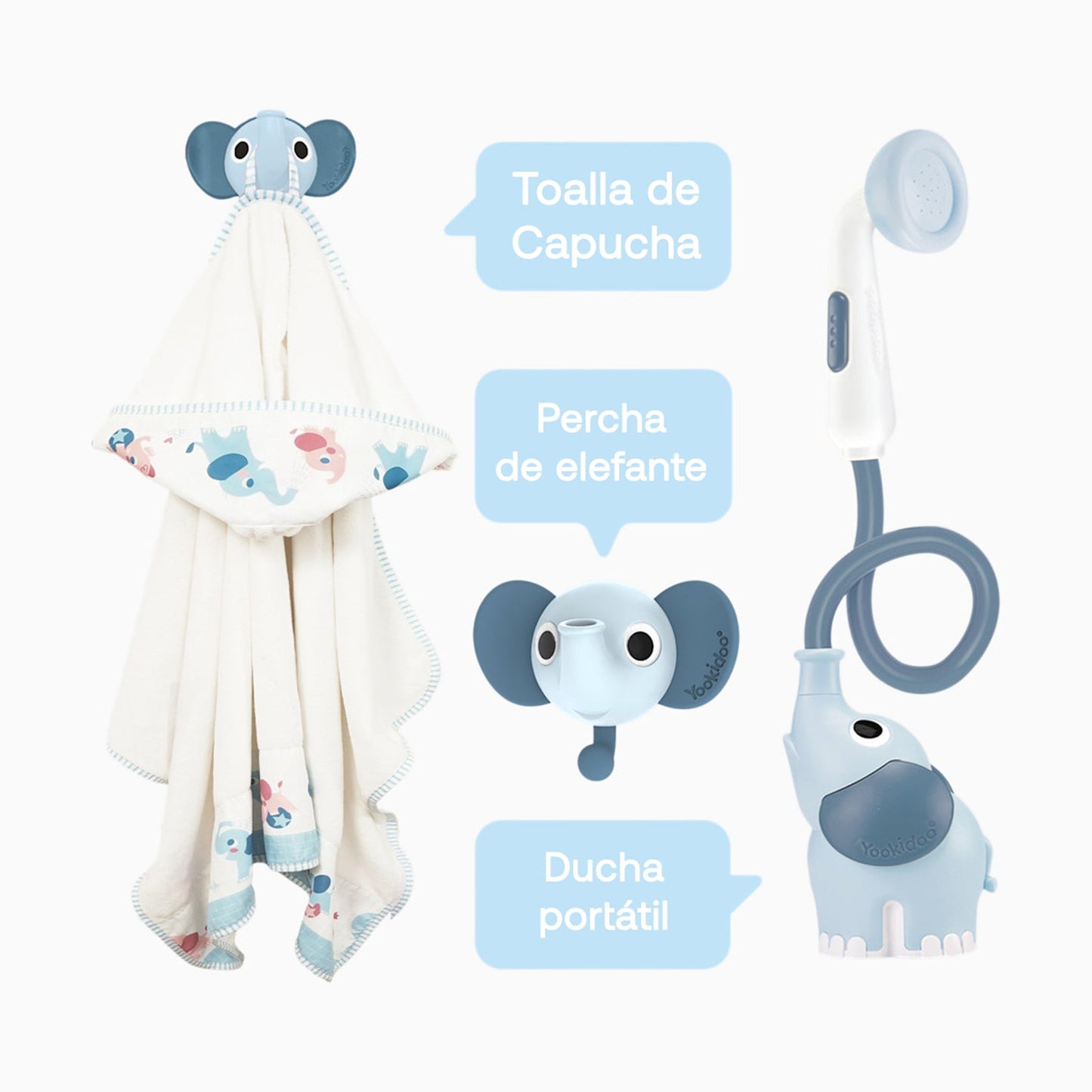 Set de Baño Ducha Elefante y Toalla - Azul | Yookidoo