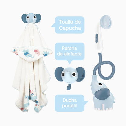 Set de Baño Ducha Elefante y Toalla - Azul | Yookidoo