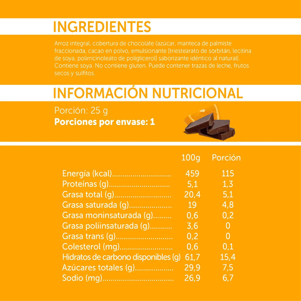 Galletas de Arroz  de Chocolate Amargo y Naranja 25grs